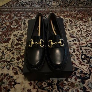GH Bass Weejuns Black Loafers with Gold Chain Detail